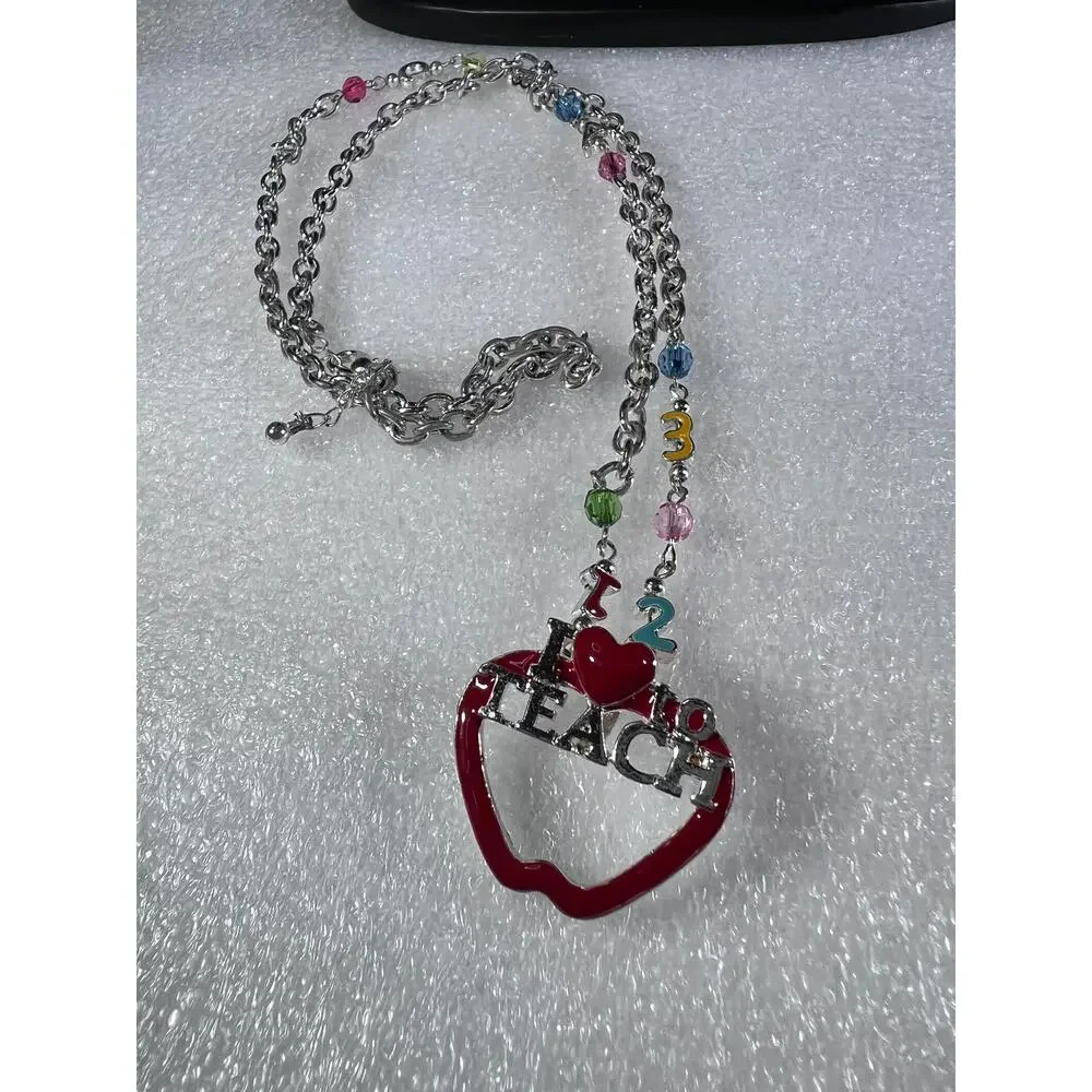 I Love to Teach ID or Glasses Holder Teacher Apple Beaded Accessory Chain NEW